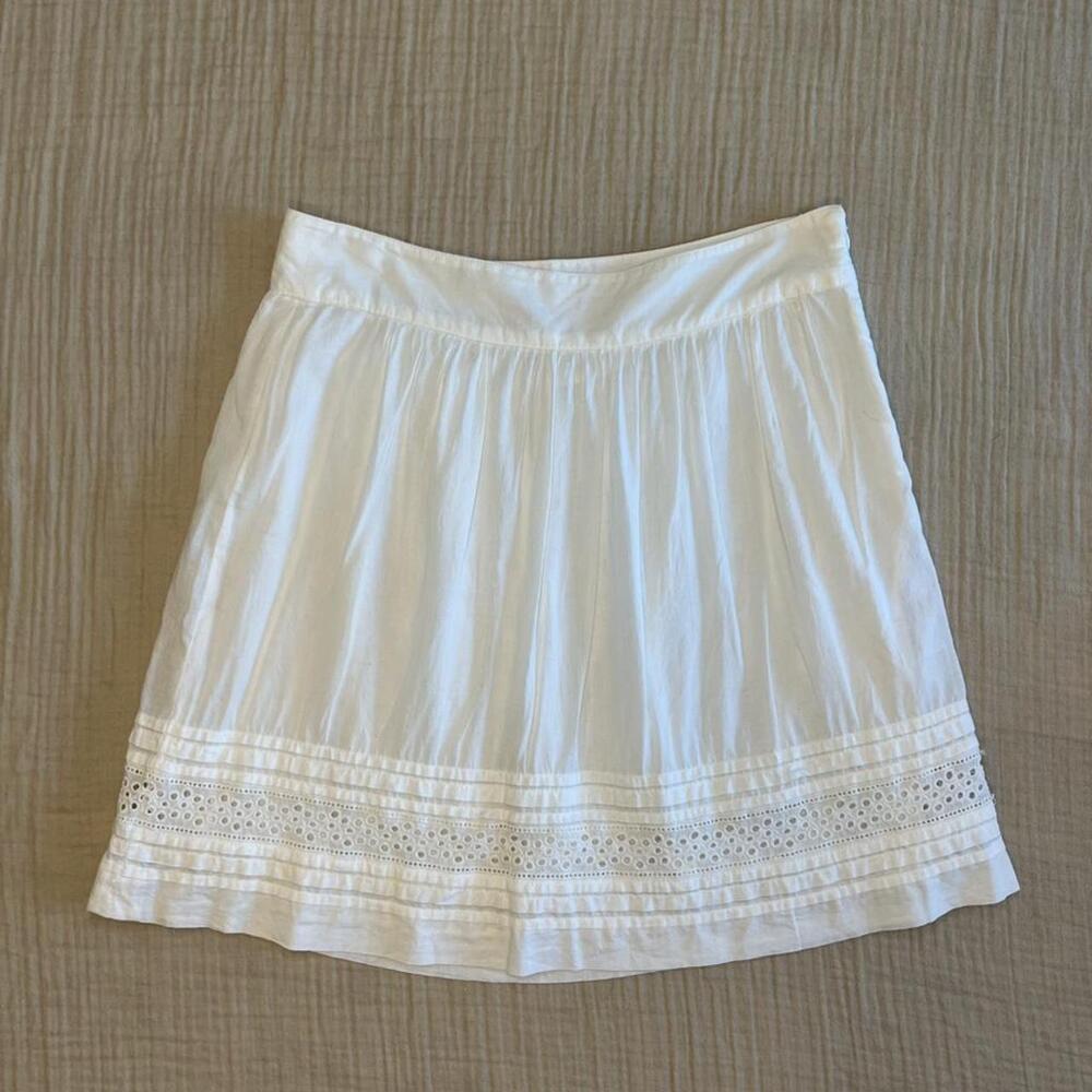 Ann Taylor LOFT white cottagecore-style eyelet hem circle trim skirt